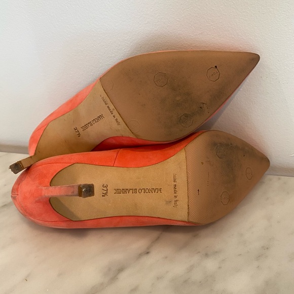 Manolo Blahnik BB Coral Suede Pump Heels 37.5 - Picture 5 of 7